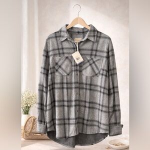 Casa Cabana Charcoal Plaid Button Up Shirt Jacket XL NWT